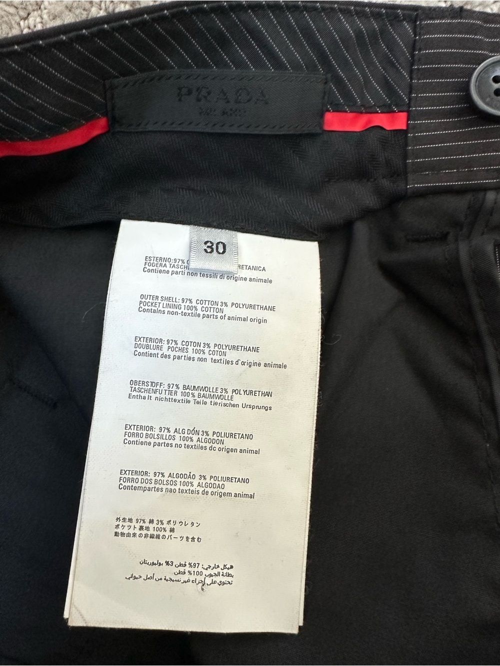 Prada Pinstripe Dress Pants Size 30 Black Slim Straight Tailored Italy NWT - Picture 15 of 16